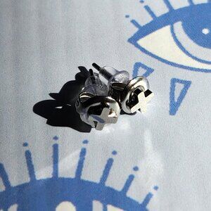 Silver Stainless Steel Minimalist Cross Mini Stud Earrings.